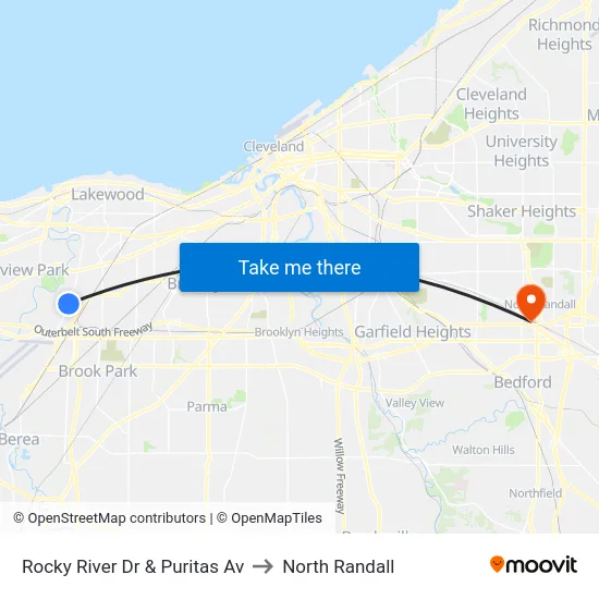 Rocky River Dr & Puritas Av to North Randall map