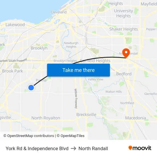York Rd & Independence Blvd to North Randall map