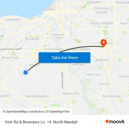 York Rd & Boundary Ln to North Randall map