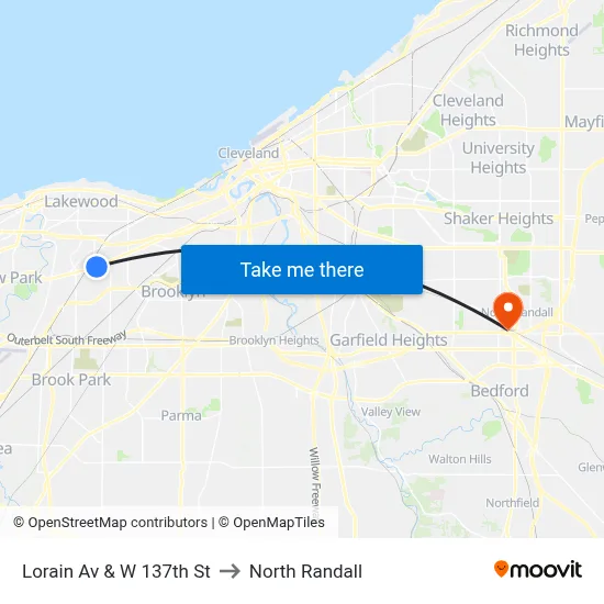 Lorain Av & W 137th St to North Randall map