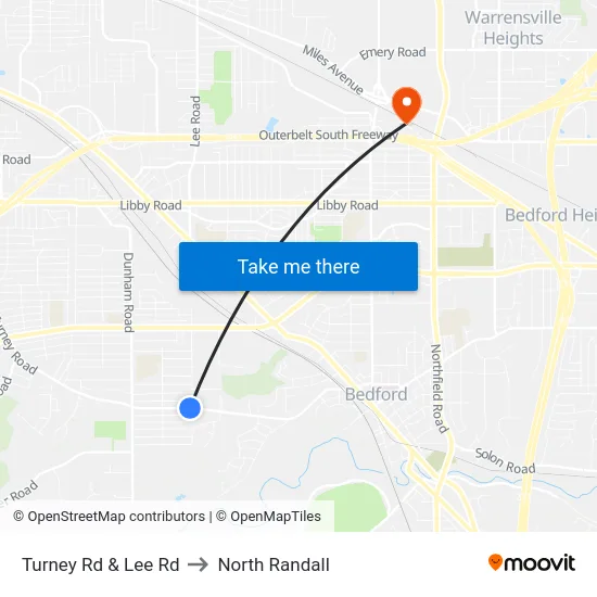 Turney Rd & Lee Rd to North Randall map