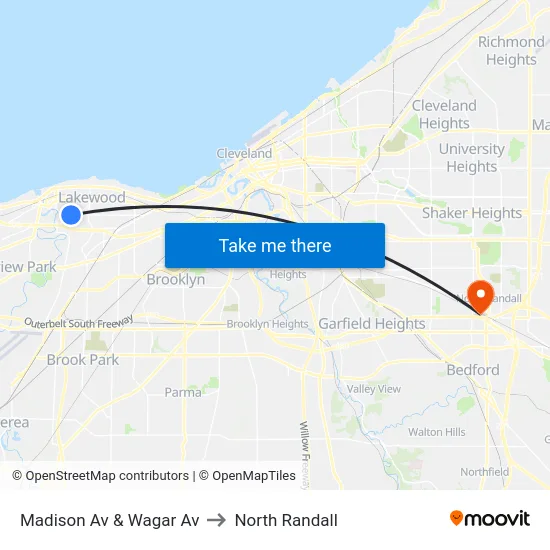 Madison Av & Wagar Av to North Randall map