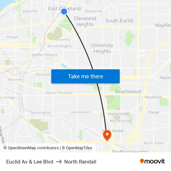 Euclid Av & Lee Blvd to North Randall map