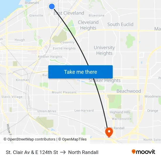 St. Clair Av & E 124th St to North Randall map