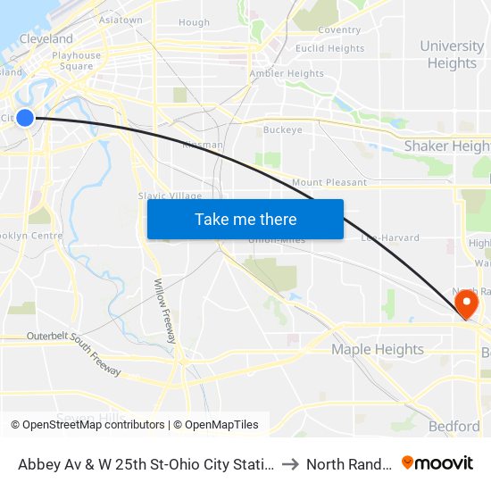 Abbey Av & W 25th St-Ohio City Station to North Randall map