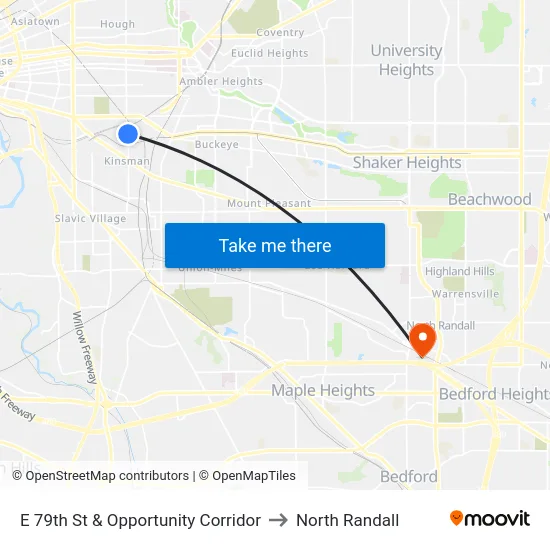E 79th St & Opportunity Corridor to North Randall map