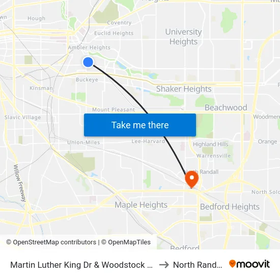 Martin Luther King Dr & Woodstock Av to North Randall map