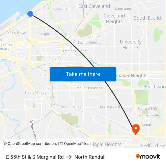 E 55th St & S Marginal Rd to North Randall map