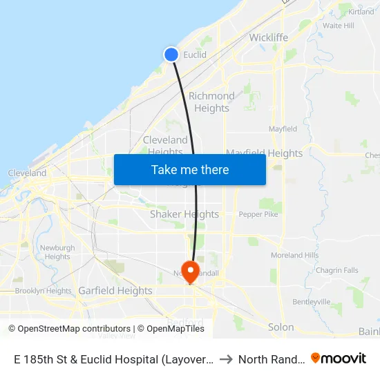 E 185th St & Euclid Hospital (Layover) #1 to North Randall map