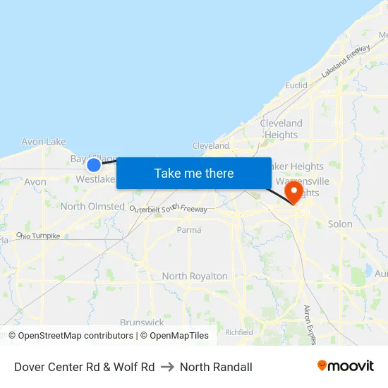Dover Center Rd & Wolf Rd to North Randall map