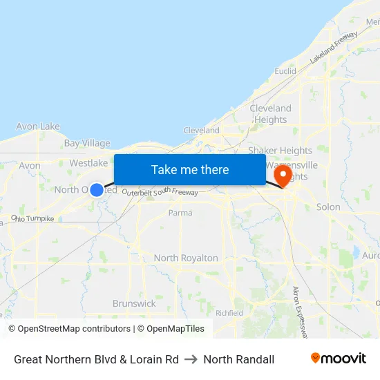 Great Northern Blvd & Lorain Rd to North Randall map
