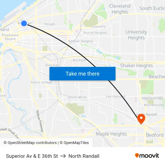 Superior Av & E 36th St to North Randall map