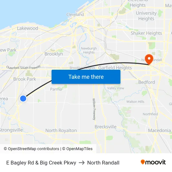 E Bagley Rd & Big Creek Pkwy to North Randall map