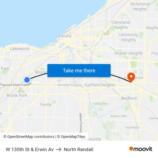 W 130th St & Erwin Av to North Randall map