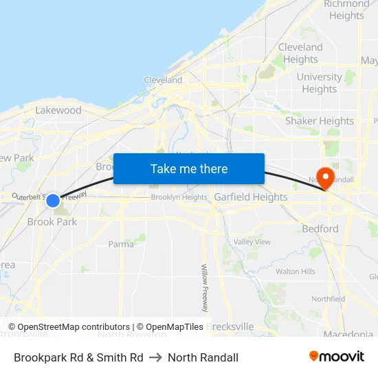 Brookpark Rd & Smith Rd to North Randall map