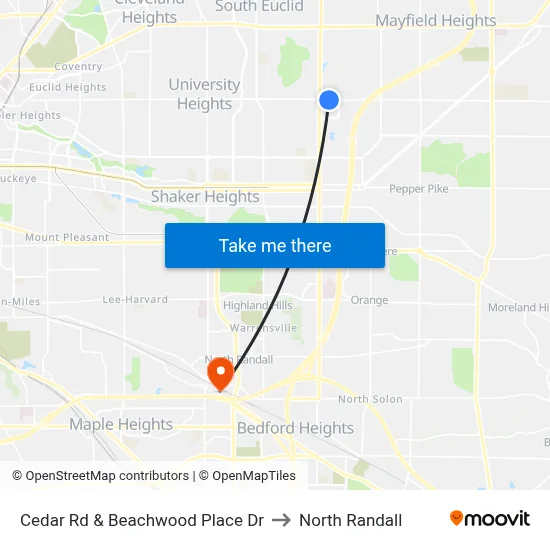 Cedar Rd & Beachwood Place Dr to North Randall map