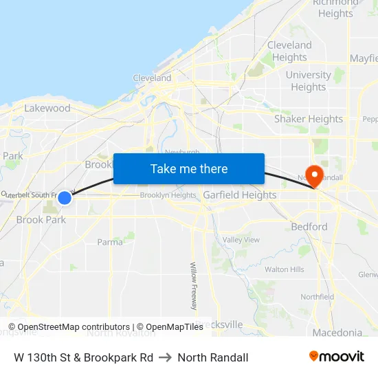 W 130th St & Brookpark Rd to North Randall map
