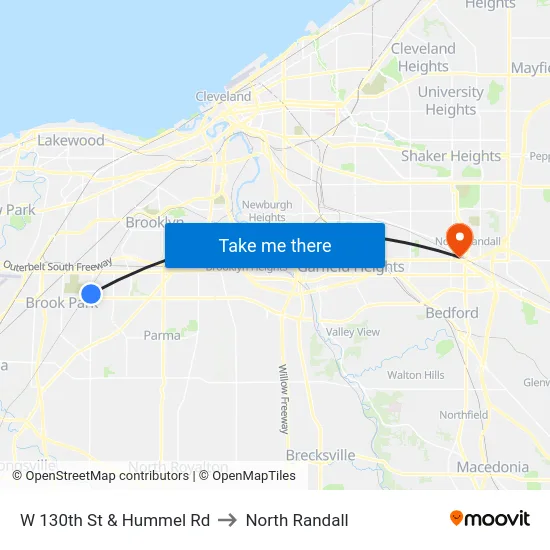 W 130th St & Hummel Rd to North Randall map