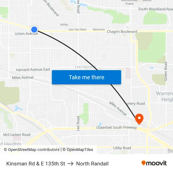 Kinsman Rd & E 135th St to North Randall map