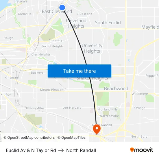 Euclid Av & N Taylor Rd to North Randall map
