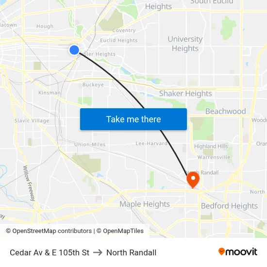 Cedar Av & E 105th St to North Randall map