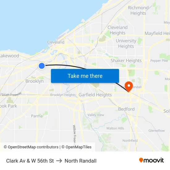 Clark Av & W 56th St to North Randall map