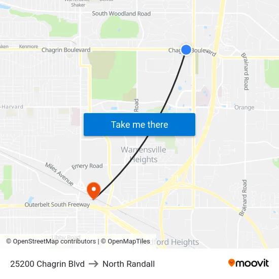 25200 Chagrin Blvd to North Randall map