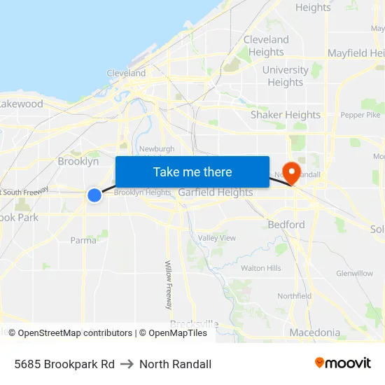 5685 Brookpark Rd to North Randall map