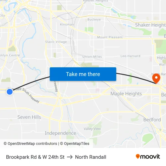 Brookpark Rd & W 24th St to North Randall map