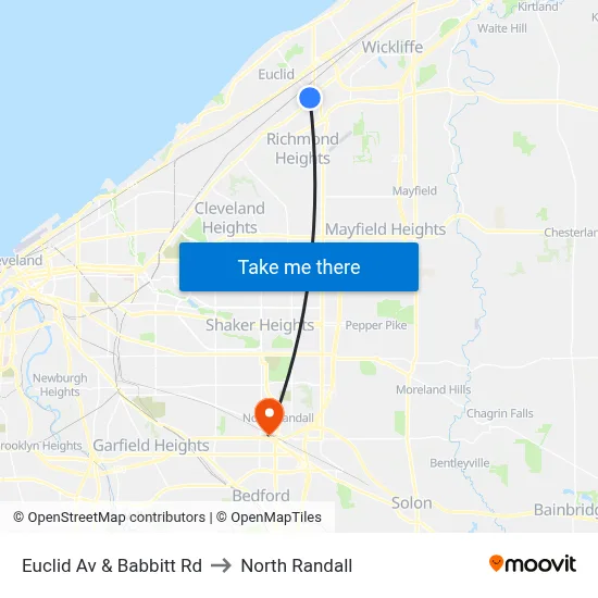 Euclid Av & Babbitt Rd to North Randall map