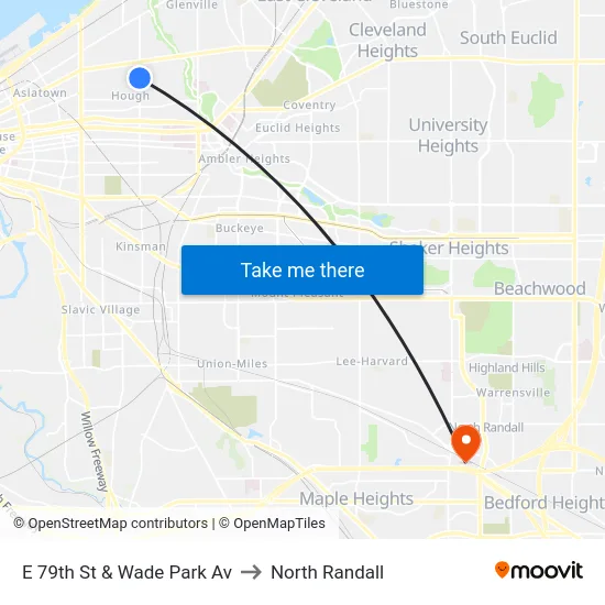 E 79th St & Wade Park Av to North Randall map