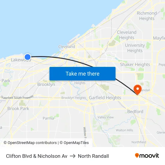 Clifton Blvd & Nicholson Av to North Randall map