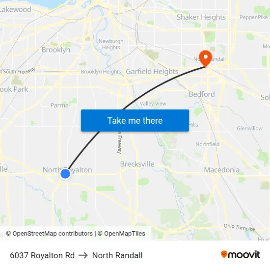 6037 Royalton Rd to North Randall map