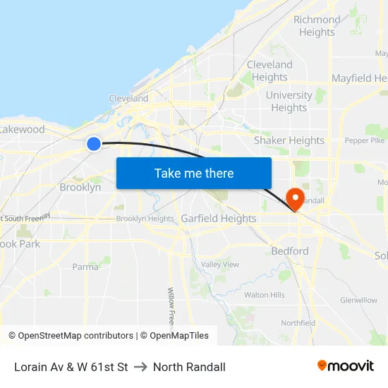 Lorain Av & W 61st St to North Randall map