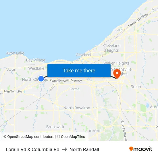 Lorain Rd & Columbia Rd to North Randall map