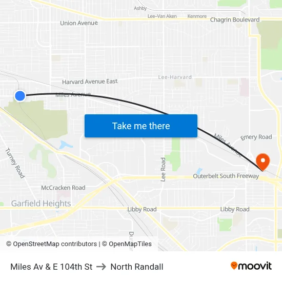 Miles Av & E 104th St to North Randall map