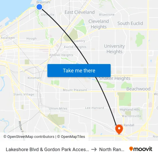 Lakeshore Blvd & Gordon Park Access Ln to North Randall map