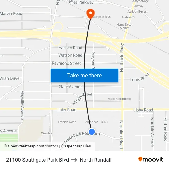21100 Southgate Park Blvd to North Randall map
