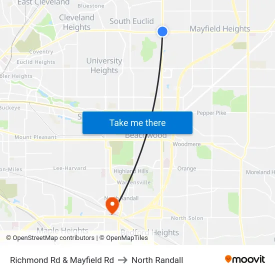 Richmond Rd & Mayfield Rd to North Randall map