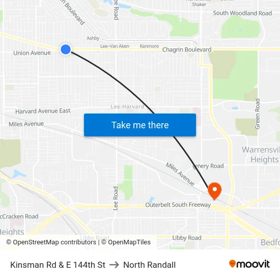 Kinsman Rd & E 144th St to North Randall map