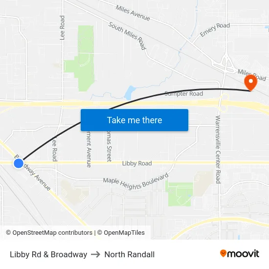 Libby Rd & Broadway to North Randall map