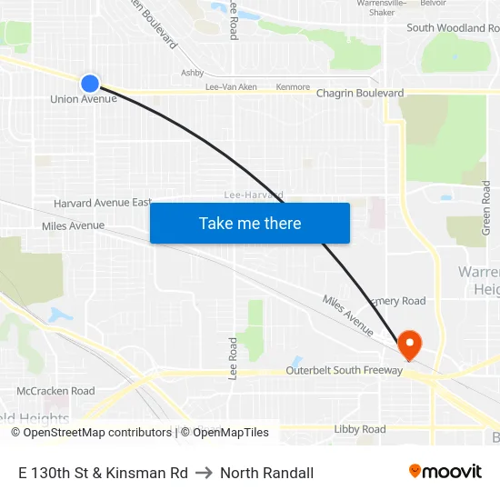 E 130th St & Kinsman Rd to North Randall map
