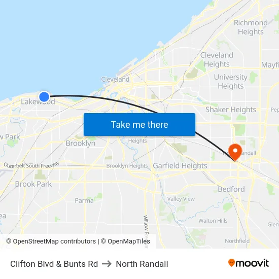 Clifton Blvd & Bunts Rd to North Randall map