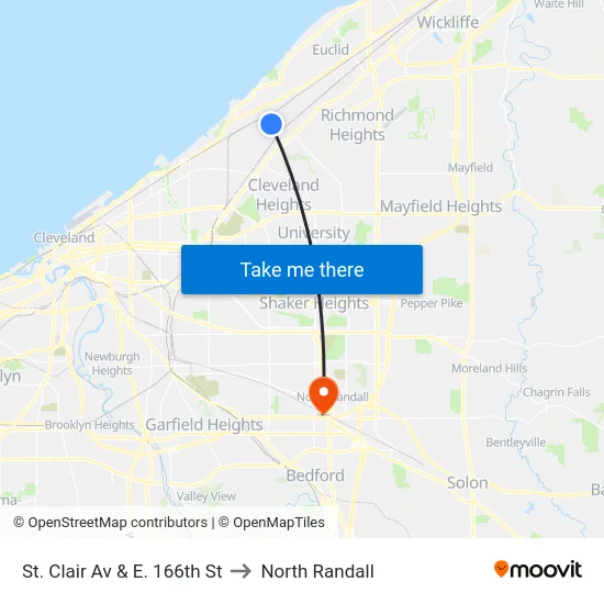St. Clair Av & E. 166th St to North Randall map