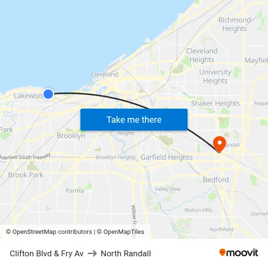 Clifton Blvd & Fry Av to North Randall map
