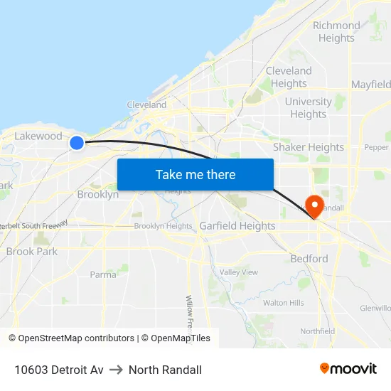 10603 Detroit Av to North Randall map
