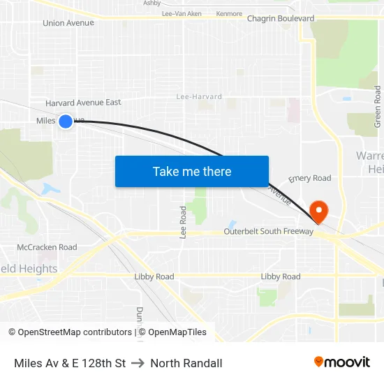 Miles Av & E 128th St to North Randall map