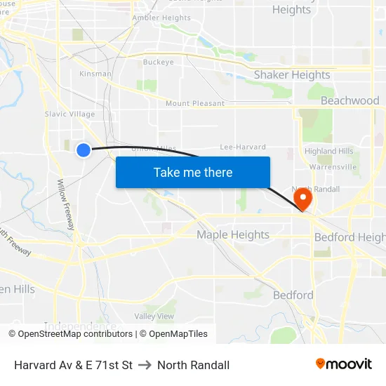 Harvard Av & E 71st St to North Randall map