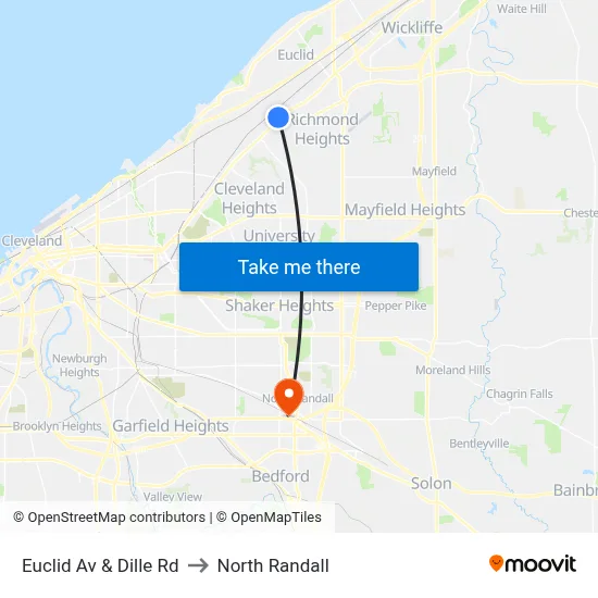 Euclid Av & Dille Rd to North Randall map