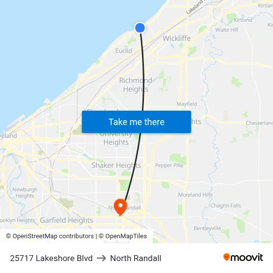 25717 Lakeshore Blvd to North Randall map